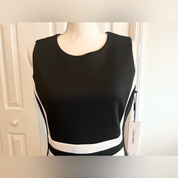Calvin Klein Stripe Colorblock Sheath Dress in Black/White Sz 10 - Picture 6 of 7